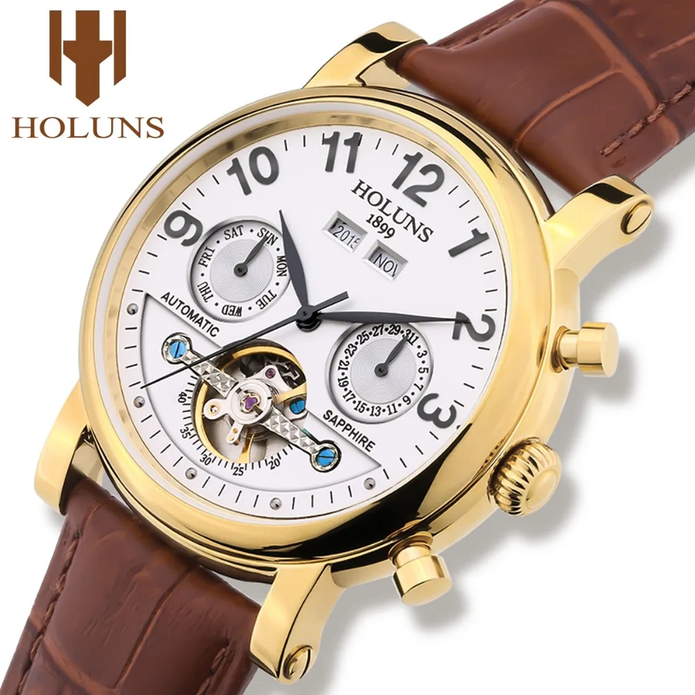 Reloj Holuns Tourbillon men Watches Automatic Watch Men Self-Wind Fashion Mechanical Wristwatch Leather Clock