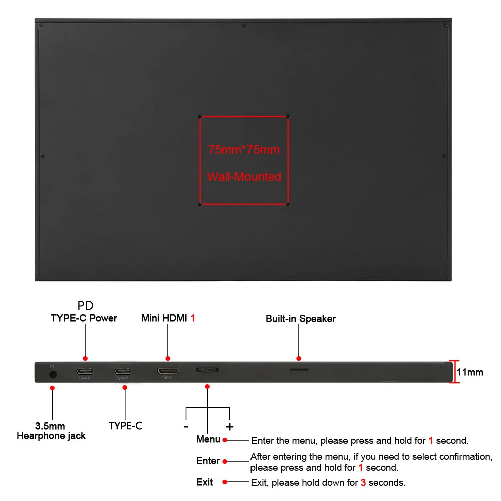 PORPOISE Portable monitor HD IPS screen USB C HDMI computer expansion, switch, PS3, PS4 display 1080P