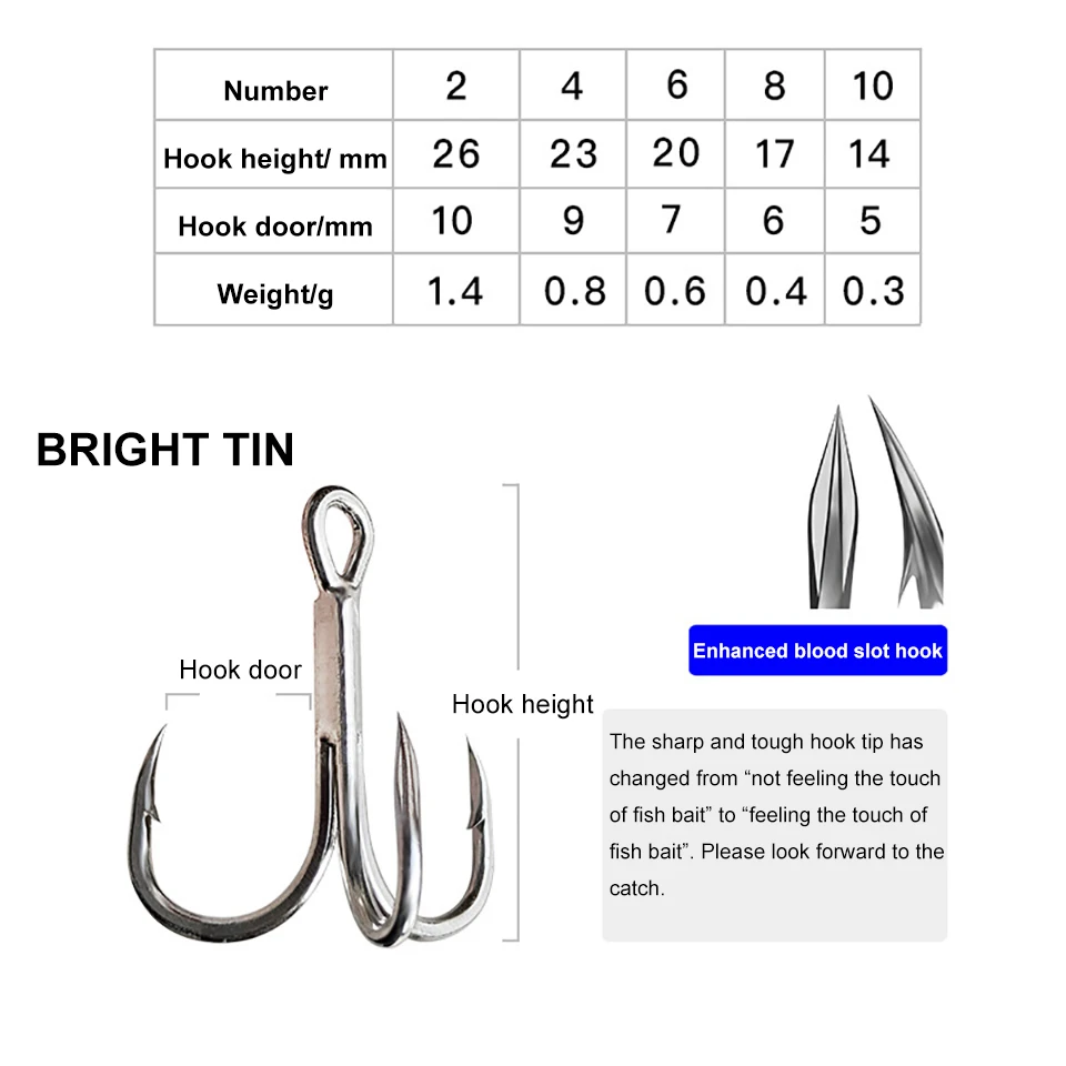 WALK FISH 10PCS Fishing Hook 2# 4# 6# 8# 10# Treble Fishing Overturned Hook High Steel Carbon Saltwater Bass Fishing Tool Tackle