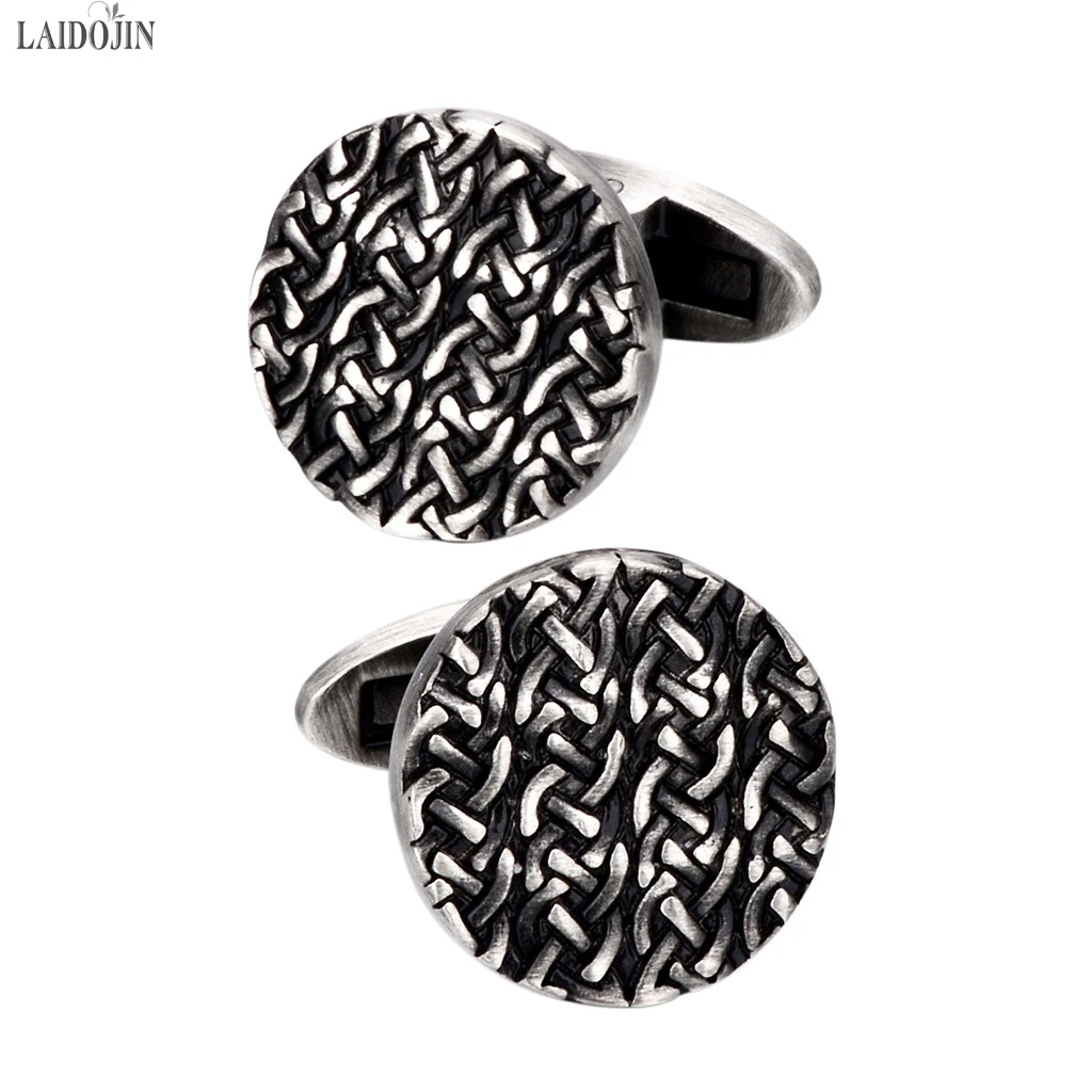 LAIDOJIN Shirt Cufflinks for Mens women High quality Black Round Vintage Cuff links Brand Male Cuff Accessories Custom Jewelry