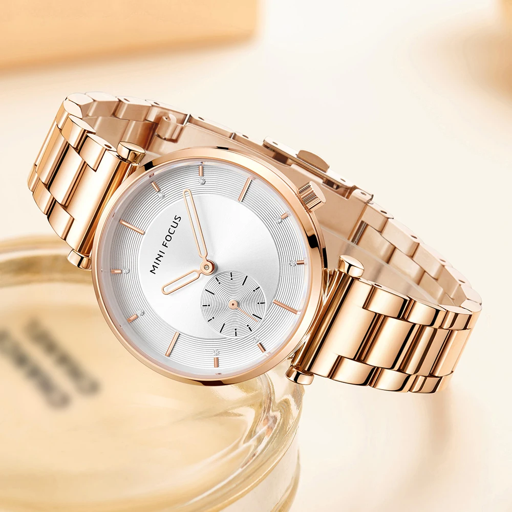 MINI FOCUS Fashion Rose Gold Watches Women Luxury Steel Waterproof Wristwatch Lady Top Brand Watch Woman Relogios Femininos 0333