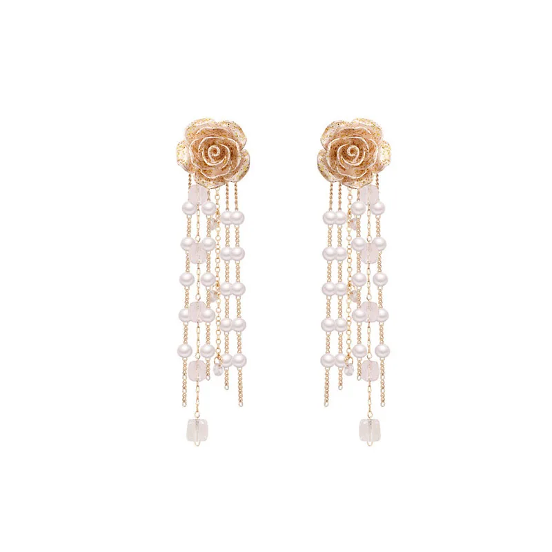 The new arrival of the palace style exaggerated flower tassel earrings fashion sense of high-level statement earrings for women