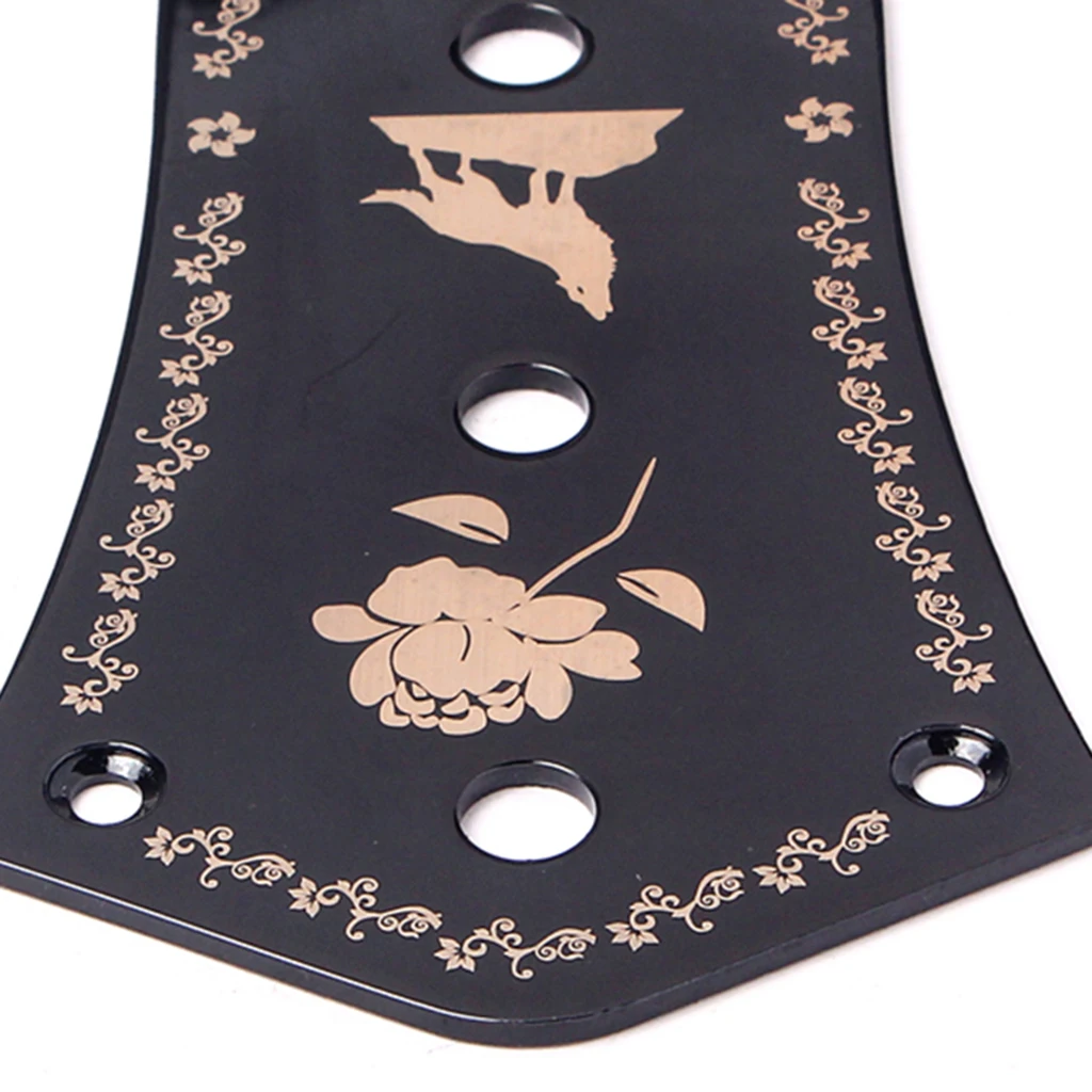 Flower Decor 4 Holes Control Plate for Jazz Bass Guitar Supply Accs Black