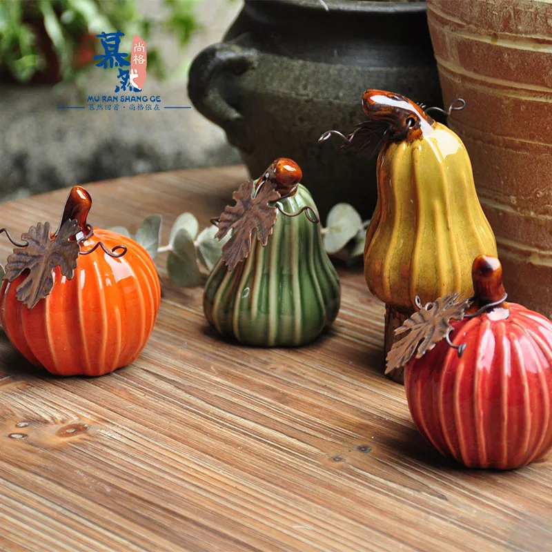 Creative country painted ceramic pumpkin ornaments garden gardening Halloween decoration gift Cute pumpkin desk decoration CL101