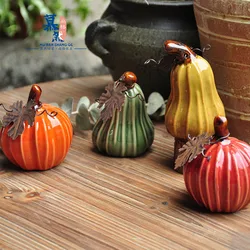 Creative country painted ceramic pumpkin ornaments garden gardening Halloween decoration gift Cute pumpkin desk decoration CL101