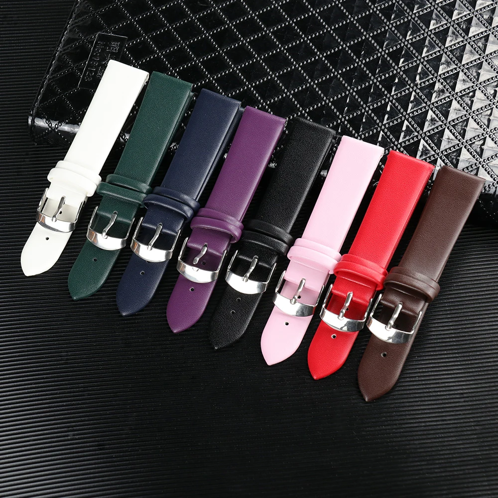 High quality Watch Strap 8mm 10mm 12mm 14mm 16mm 18mm 20mm 22mm Genuine Leather Band Brown Red Pink Black Color Watchbands