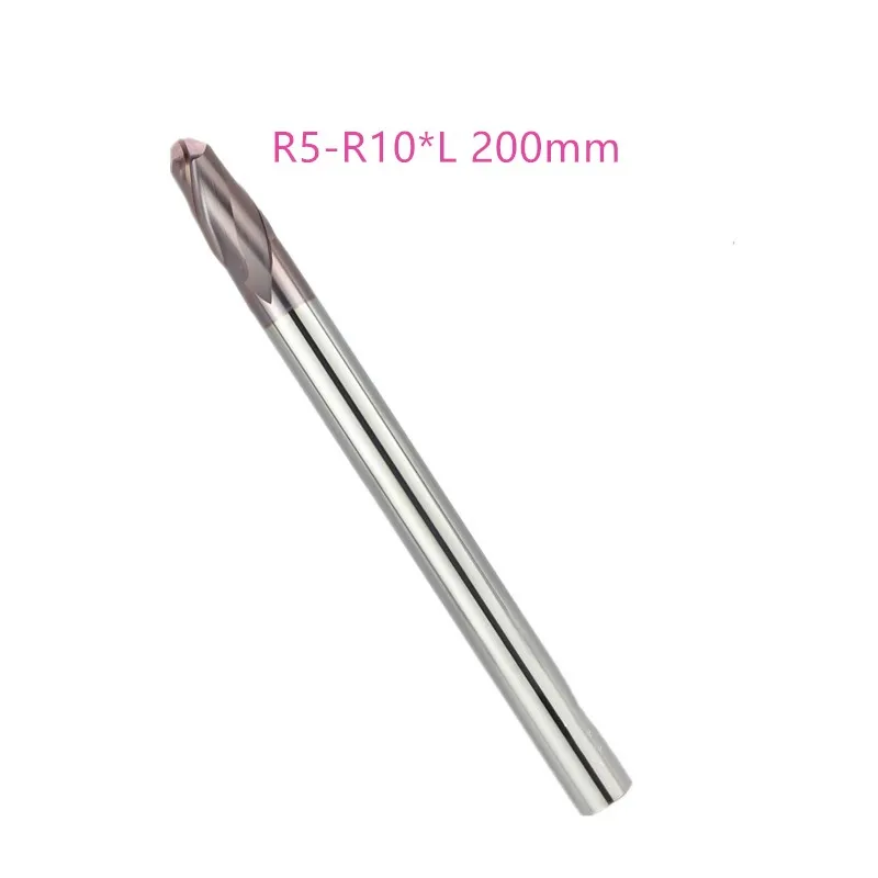 2PCS HRC50  R5 6 7 8 9 10 *L200mm tungsten carbide long ball nose end mill  CNC machine milling cutter