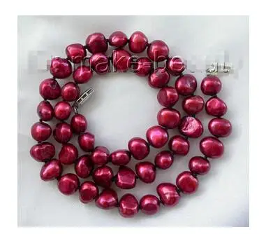 

Genuine Natural 8mm baroque wine red freshwater cultured pearl necklace 18inch Beads Jewelry Exquisite