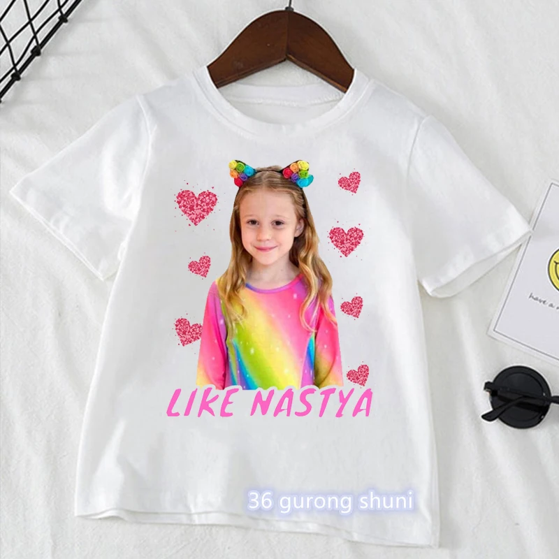 Rainbow Unicorn Like Nastya Graphic Print Tshirt Girls Kawaii Kids Clothes White Short Sleeve T-Shirt Harajuku Shirt Streetwear