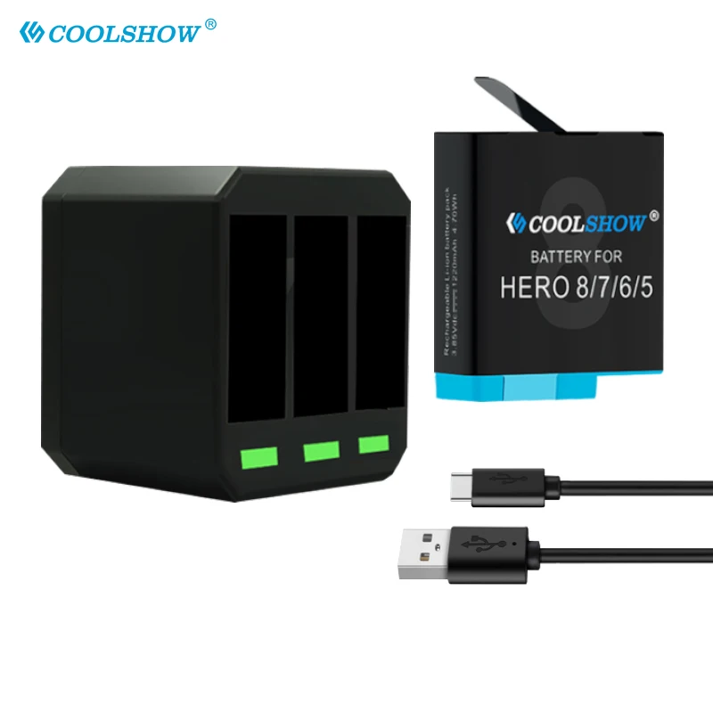 Зарядное устройство Coolshow на 1220 мА · ч для камеры Gopro Hero 8 Hero 7 Hero 6 Hero 5 Black