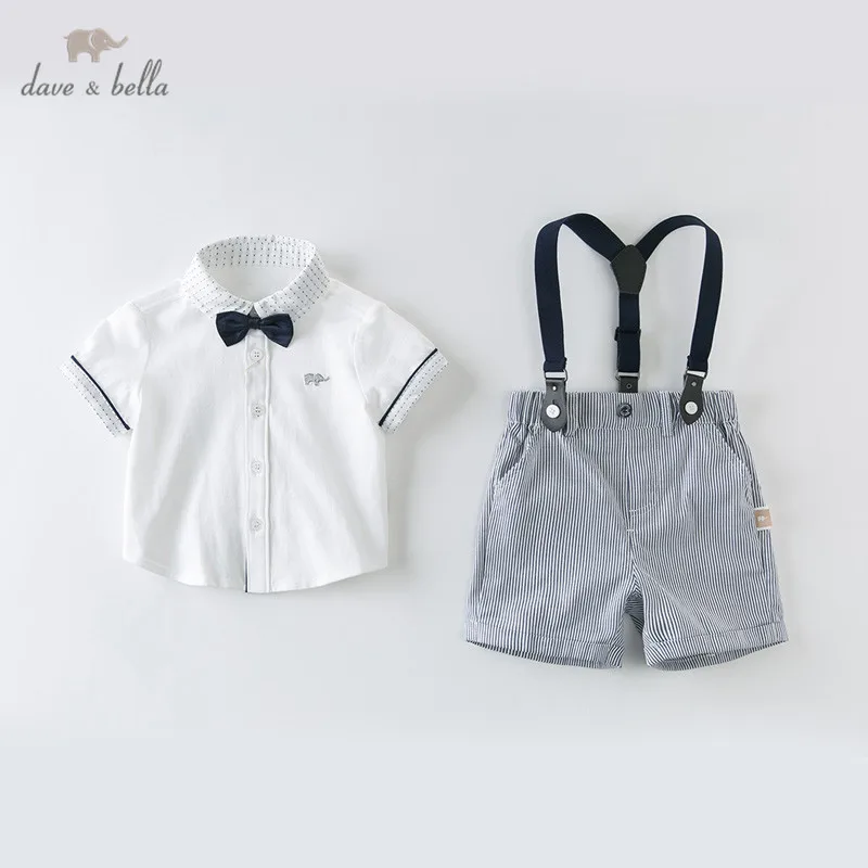 DB13370 dave bella summer baby boys fashion clothing sets handsome short sleeve white cotton suits children clothes