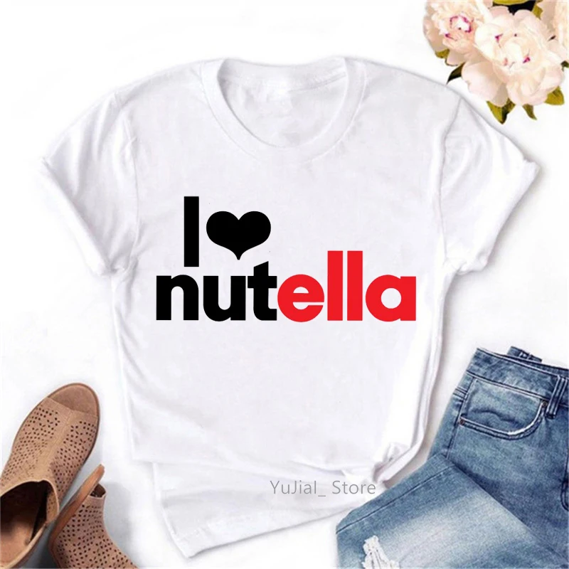 

Женские футболки с надписью I Love Nutella, одежда 2024, забавная футболка, Женская белая футболка с коротким рукавом, летние топы, футболка