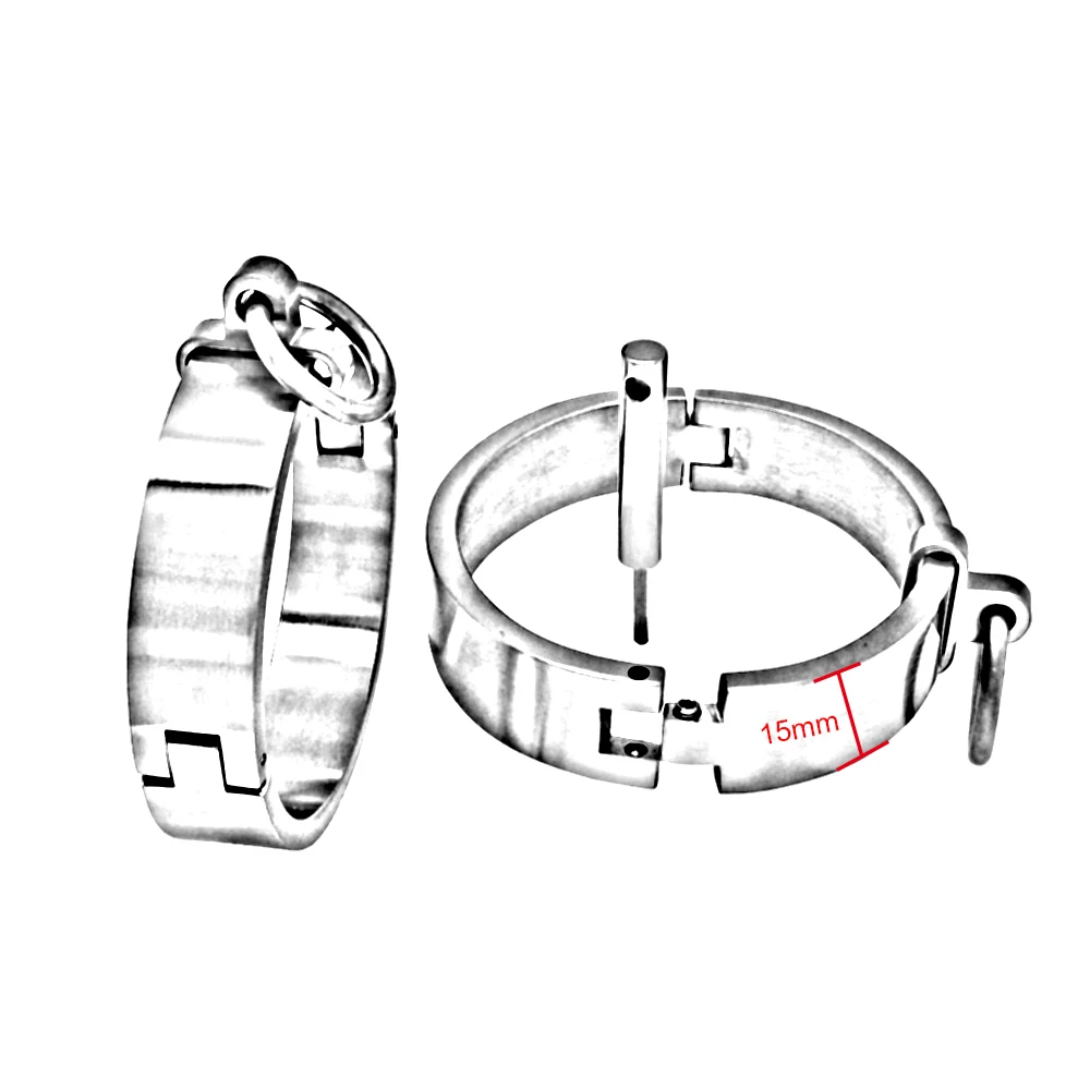 Polished stainless steel lockable slave wrist and ankle cuffs bondage restraints bracelet with removable O ring