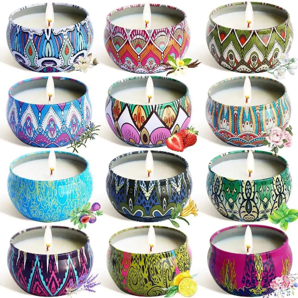 

"12pcs/setSoy Wax Scented CandlesEthnic Style Fragrance Candles for Travel Home Wedding Birthday Party Decoration Handmade Type"