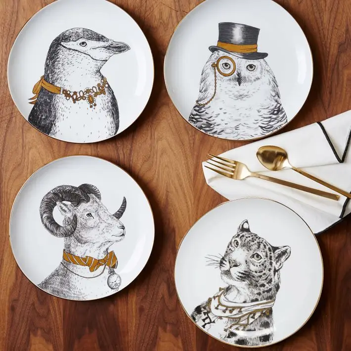 Platos De cena De cerámica De la serie Animal Noble real, vajilla De Porcelana blanca De hueso De alta calidad, 8 pulgadas