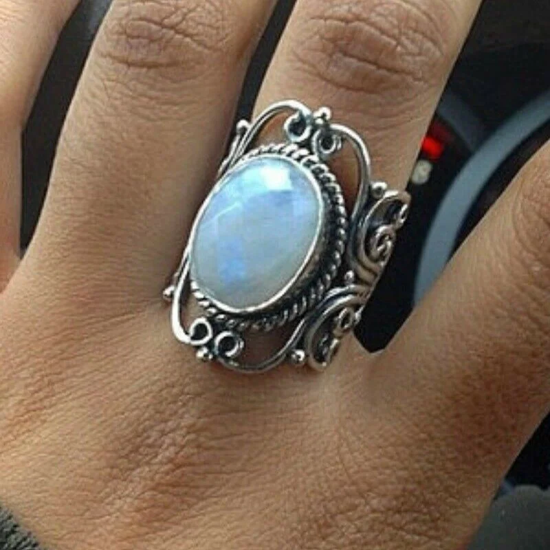 Large Vintage Boho Zircon Marquise Moonstone Personalized Ring Jewelry Size 6-10