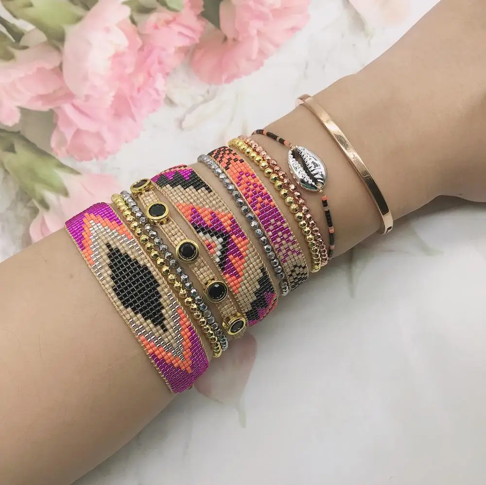 BLUESTAR MIYUKI Bracelet Turkish Eye Bracelet Gold Color Copper Bead Pulseras Mujer Moda Shell Handmade Jewelry Armband