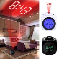 Digital LCD Projector Alarm Clock Creative Colorful Backlit Electronic Clock Voice Time With Thermometer Snooze Function