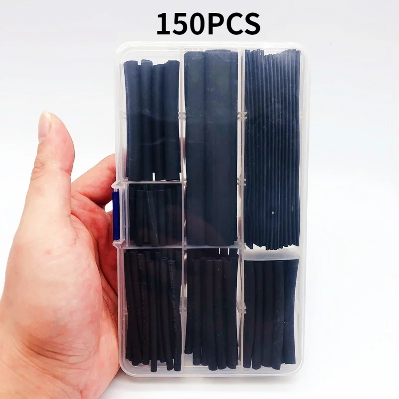150PCS/SET heat shrinkable sleeving 2:1 black electronic DIY Kit insulated polyolefin sheathed shrink sleeve cables andCable