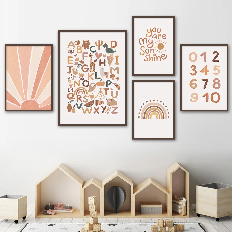 Sunshine Love Number Letter ABC Wall Art Canvas Painting Nordic Posters And Prints Wall Pictures For Kids Room Bedroom Decor