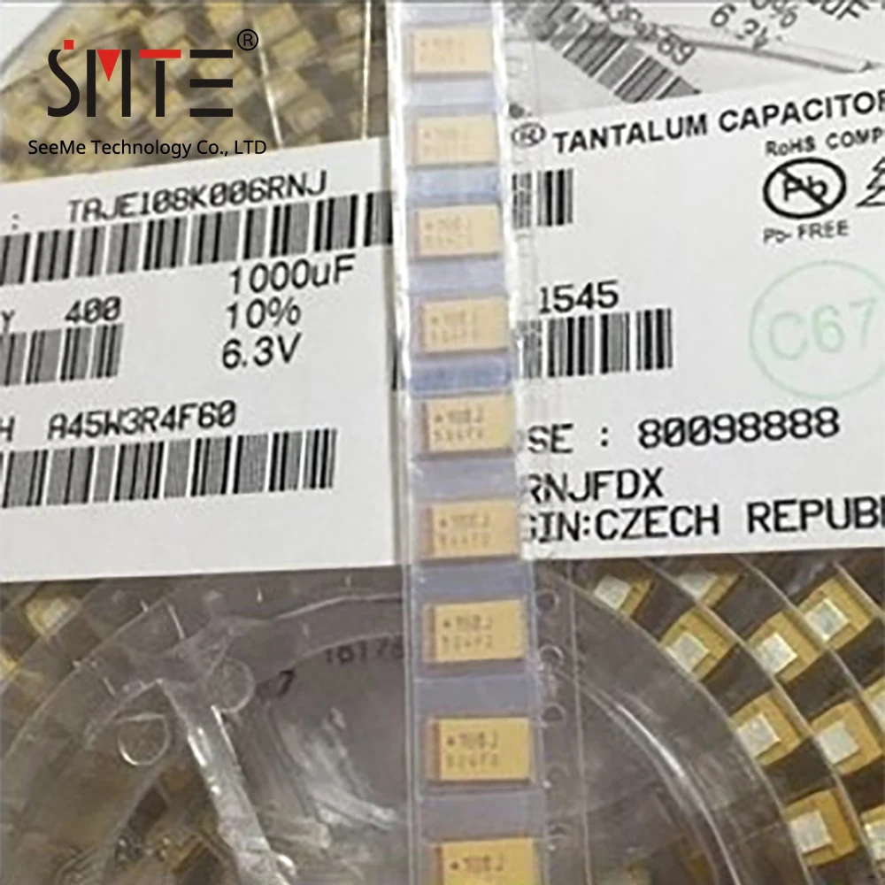 10pcs/lot TAJE108K006RNJ CAP TANT 1000UF 10% 6.3V 2917 1000µF Molded Tantalum Capacitors 6.3V 2917 (7343 Metric) 600mOhm Size E