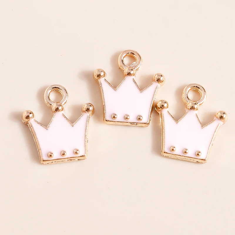 10pcs 12*11mm Cute Enamel Crown Charms Pendants for Necklace Earrings Keychain Diy Jewelry Making Accessories