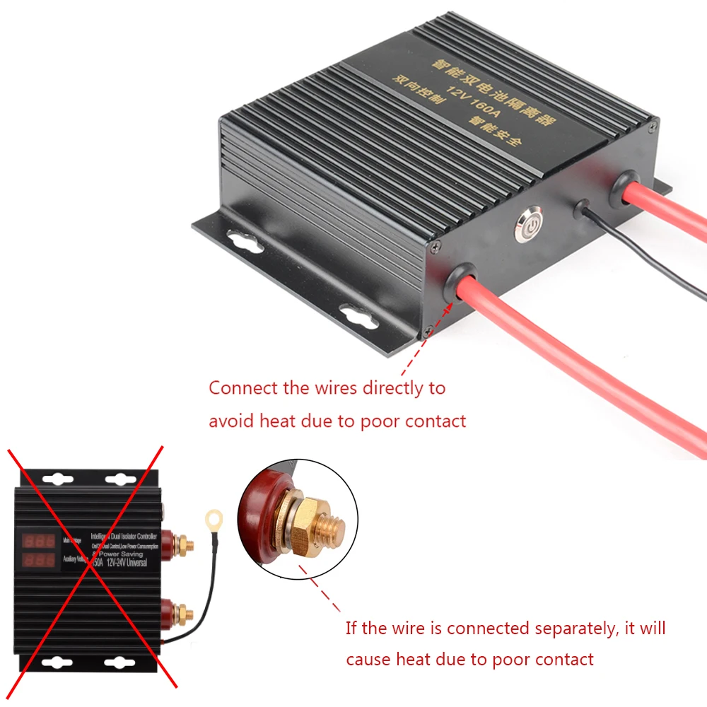 160A Dual Battery Smart Isolator 12V Voltage Sensitive Relay ON/OFF Car Power Switch Controller for Automotive RV Truck SUV