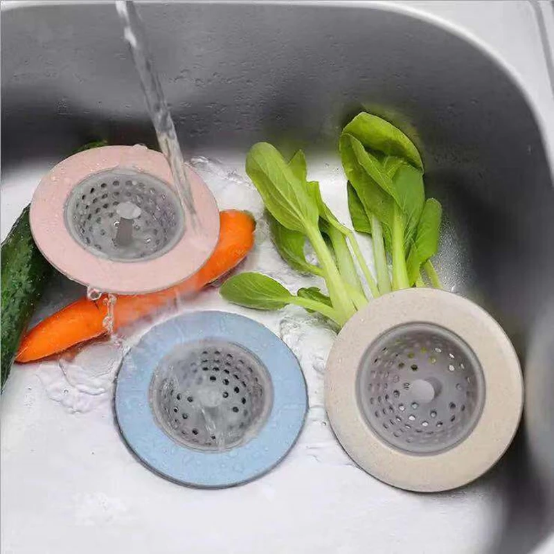 1PC Silicone Sink Filter Strainer Waste Plug Collector Bathroom Hair Stopper Floor Drain Home Kitchen Sewer Leak Net Colanders