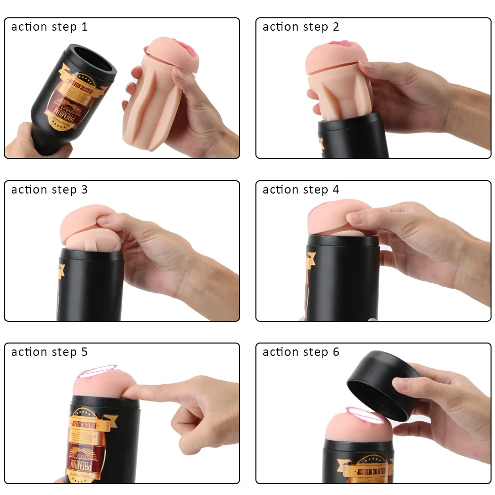 IKOKY Silicone Vagina Realistic Pussy Portable Beer Bottle Soft Sex Oral Manual Male Masturbator Erotic Sex Toys for Men