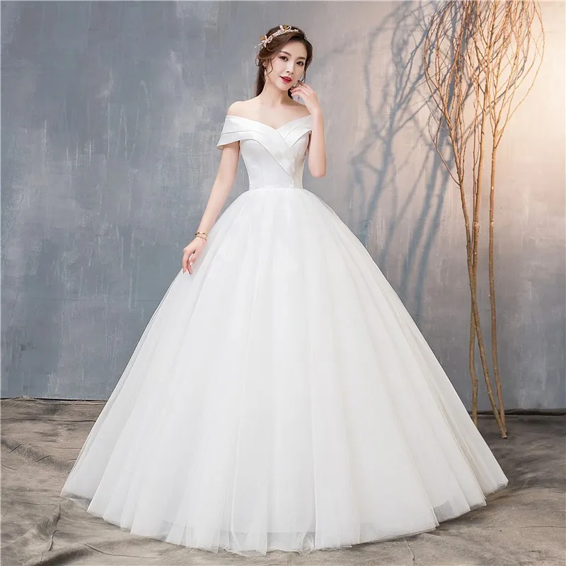 Hochzeit Kleid 2024, Neue Sexy V-ausschnitt Spitze Up Ballkleid Weg Von Der Schulter Einfache Brautkleider Vestido De Noiva Angepasst