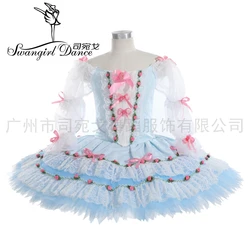 Fairy Doll Professional Ballet Tutu Blue Puff Sleeve Nutcracker Ballet Performance Costume Women Ballet Pancake Tutu DressBT9276