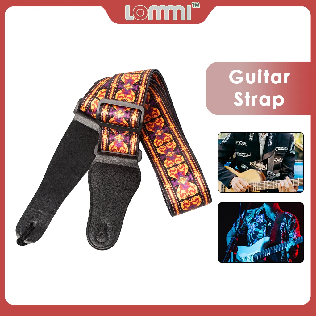 

LOMMI Adjustable Guitar Straps 94cm-148cm Nylon Jacquard Weave w/ Wearable Leather End For Acoustic Guitars And Electric Guitars