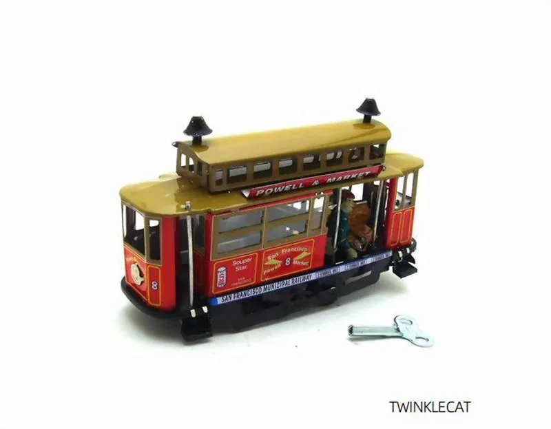 Los Angeles Tram Retro Wind Up Toys 18cm Creative Window Display Props Personality Gifts Creative Props Childhood Tin Toys