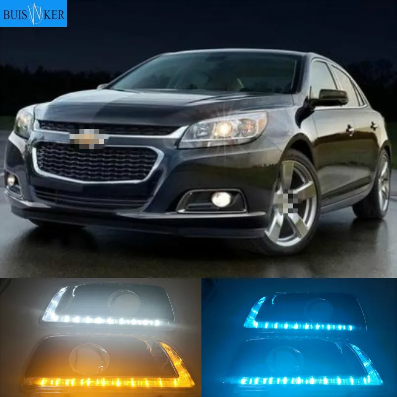 

1Pair For Chevrolet chevy Malibu 2011-2015 LED Daytime Running Lights DRL With Yellow Turn Signal Lights COB light.