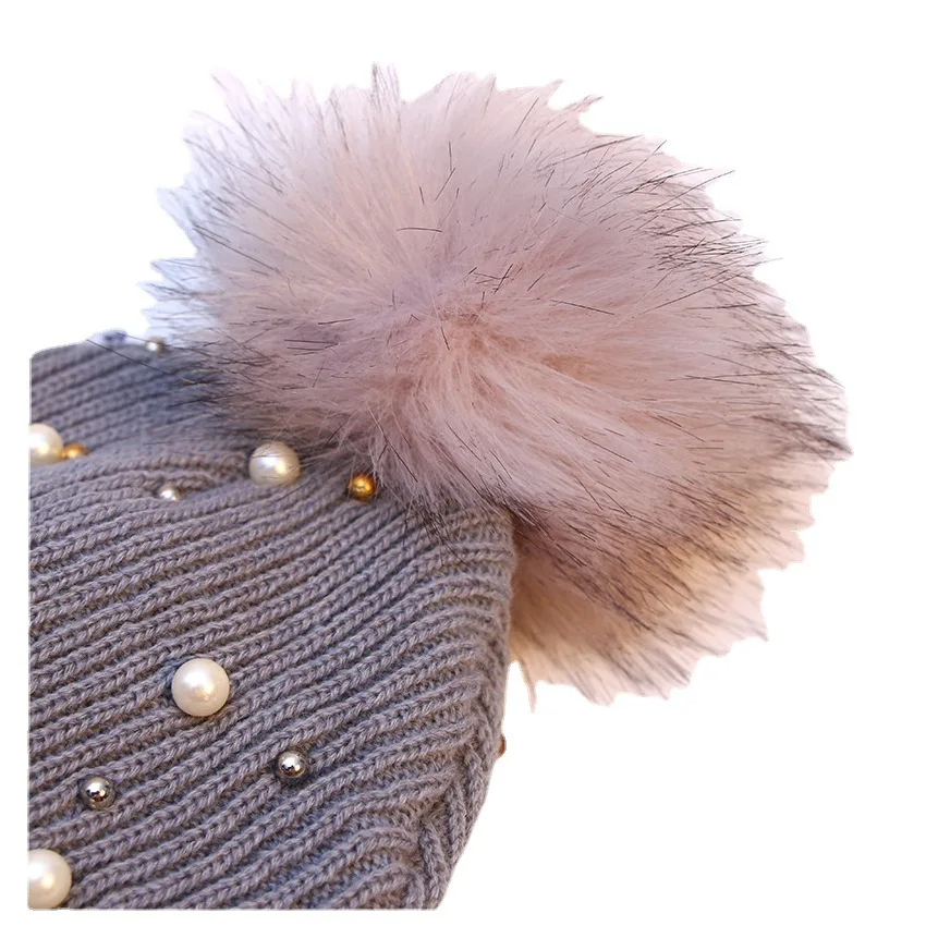 2021 Women Winter Fashion Hat Pompom Balls Cap Pearls Rhinestones Knitted Wool Beanie Casual Outdoor Warm Female Skullies Hats