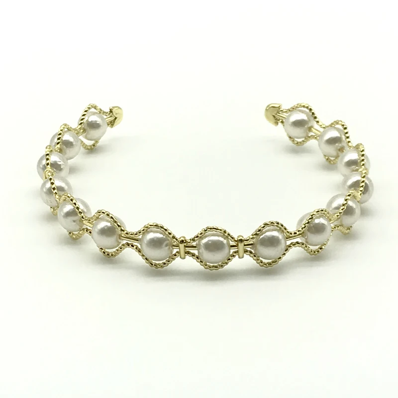 5pcs/lot Nice Quality Newest Arrival Delicate Pearl Brass Cuff Bangles For Women Jewelry