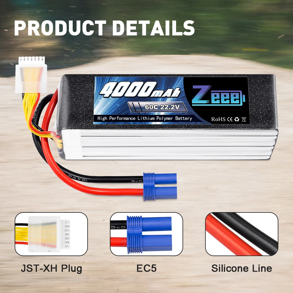 1/2szt Zeee 6S Lipo FPV Drone Battery 22.2V 60C 4000mAh z wtyczką EC5 do RC Racing Hobby Airplane Helicopter RC Model Parts