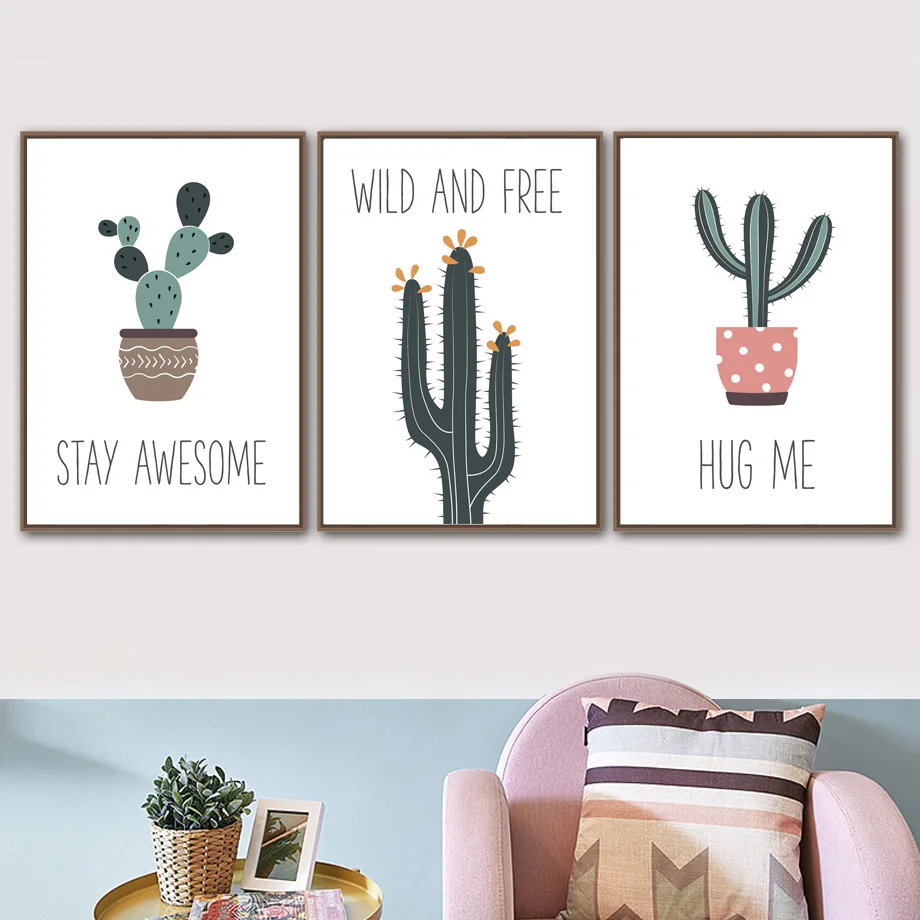 

Cactus Flower Cartoon Cute Canvas Painting Nordic Posters And Prints Nursery Wall Pictures For Kids Room Baby Bedroom Decor