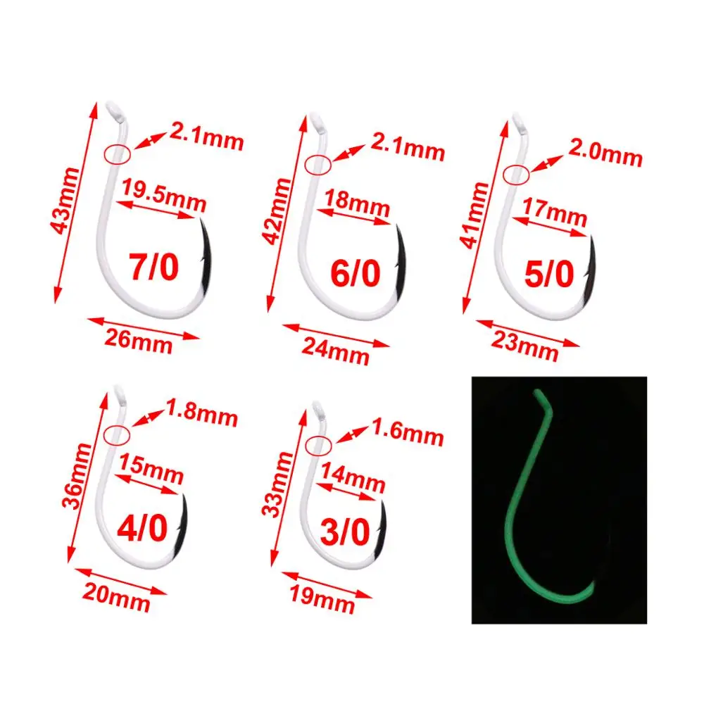 Wifreo 25PCS Saltwater Luminous Fishing Hooks Glow in the Dark Octopus Beak Hook size 3/0 ~ 7/0 High Carbon Steel Circle Hook