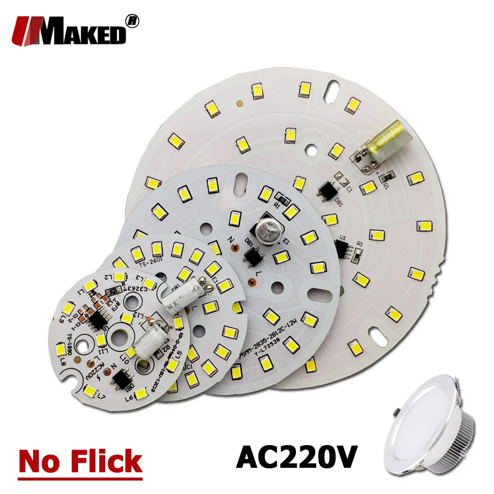 

10pcs AC220V LED Module 5W 7W 9W 12W 15W 18W Downlight PCB Aluminum plate White/Warm SMD2835 Smart IC Driver No Flick Lamp DIY