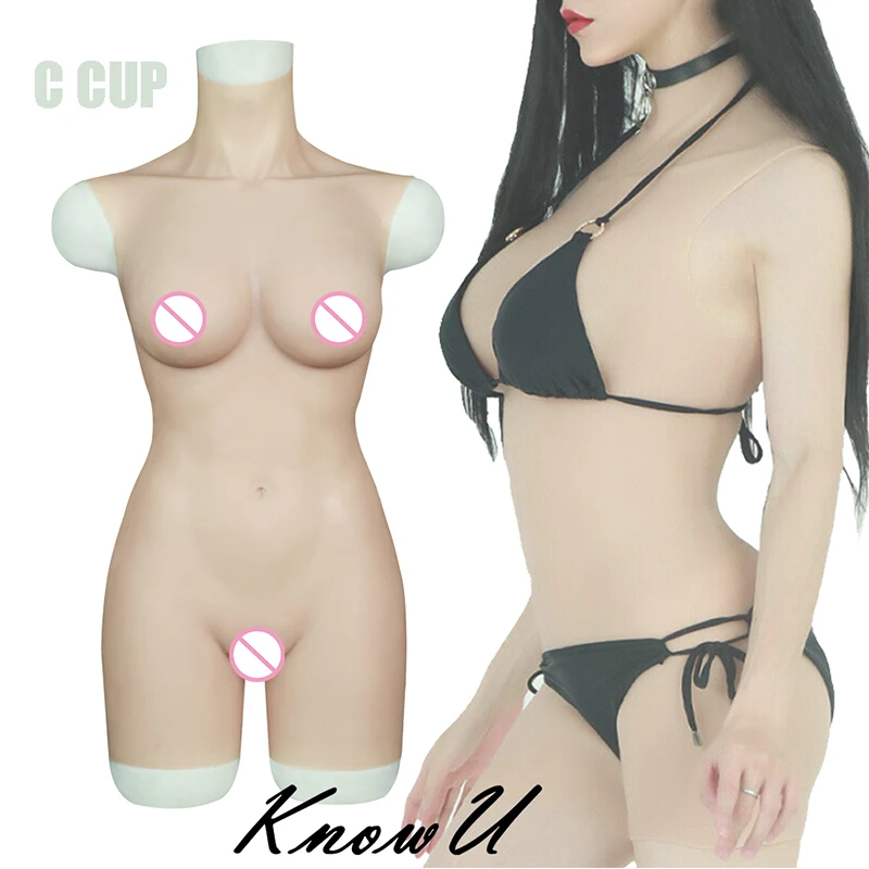 KnowU Silicone Braest Forms Half-length Bodysuit C Cup For Transgender Crossdresser Cosplay Post-Mastectomy Recovery