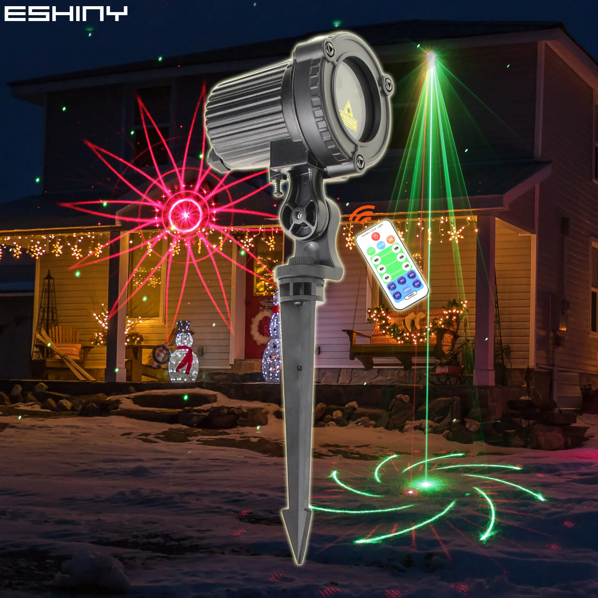 

ESHINY Outdoor IP65 R&G Laser Moving 20 Patterns Projector Remote Christmas Party House Wall Tree Garden Landscape Light B202N7