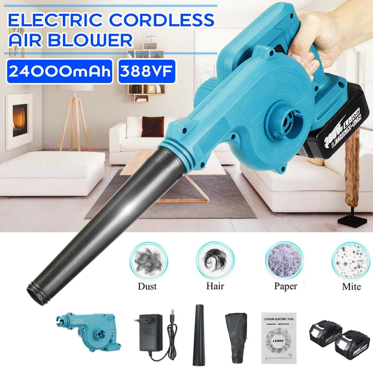 Wolike Ventilador de ar elétrico e aspirador de poeira, vácuo sem fio, Cleannig Leaf Blower, Makita 18V Battery Power Tools