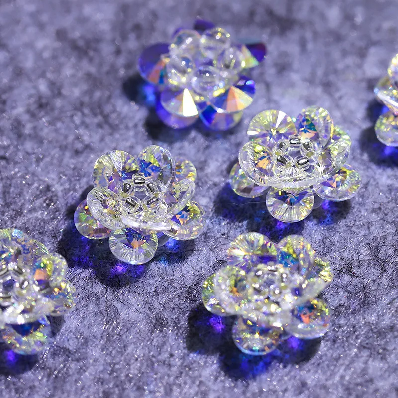 Top Quality 2pcs Shiny Crystal Flowers Nail Art Rhinestones 3D Ice Flower Glass Stones Jewelry Holographic Manicure Decorations