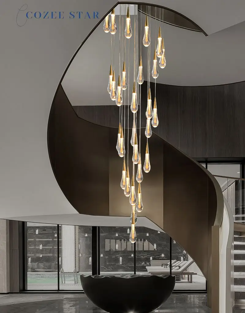 

Luxury LED Chandeliers Modern Crystal Gold Metal Water Drop Pendant Lights Bedroom Living Room Big Staircase Lamps Lustre Decor