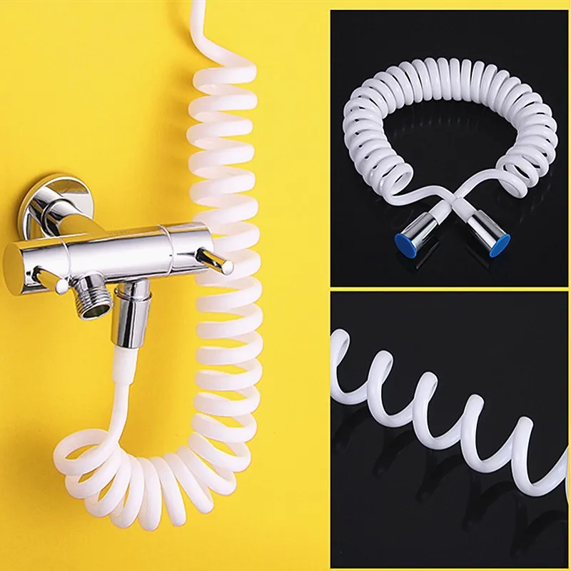 Hot Sale 1.5M Copper Cap Shower Hose Foam Bidet Telescopic Spring Hose PVC Spring Flexible Retractable Shower Hose