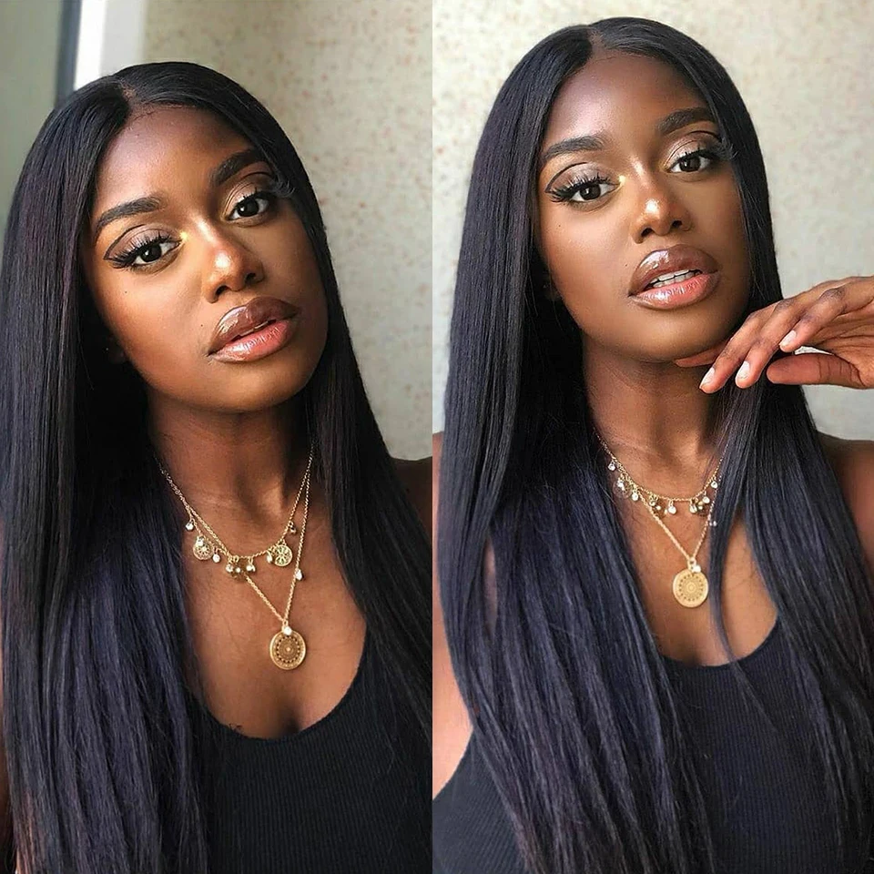 

Jet Black Color 180 Density Human Hair Lace Front Wig with Baby Hair Pre Plucked Long Body Wave T-Part Lace Wigs With Baby Hair