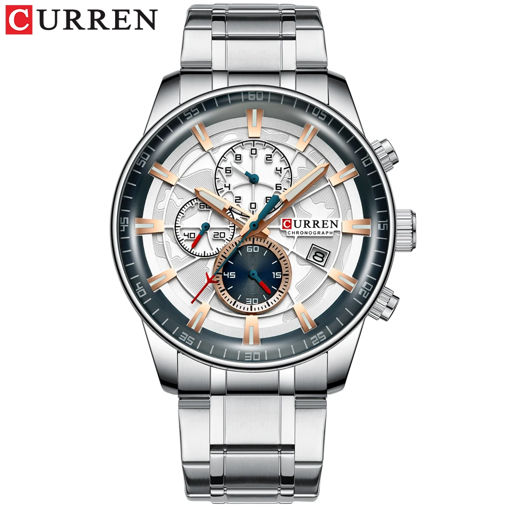 CURREN-reloj analógico de cuarzo para hombre, accesorio de pulsera resistente al agua con cronógrafo, complemento Masculino de marca de lujo con