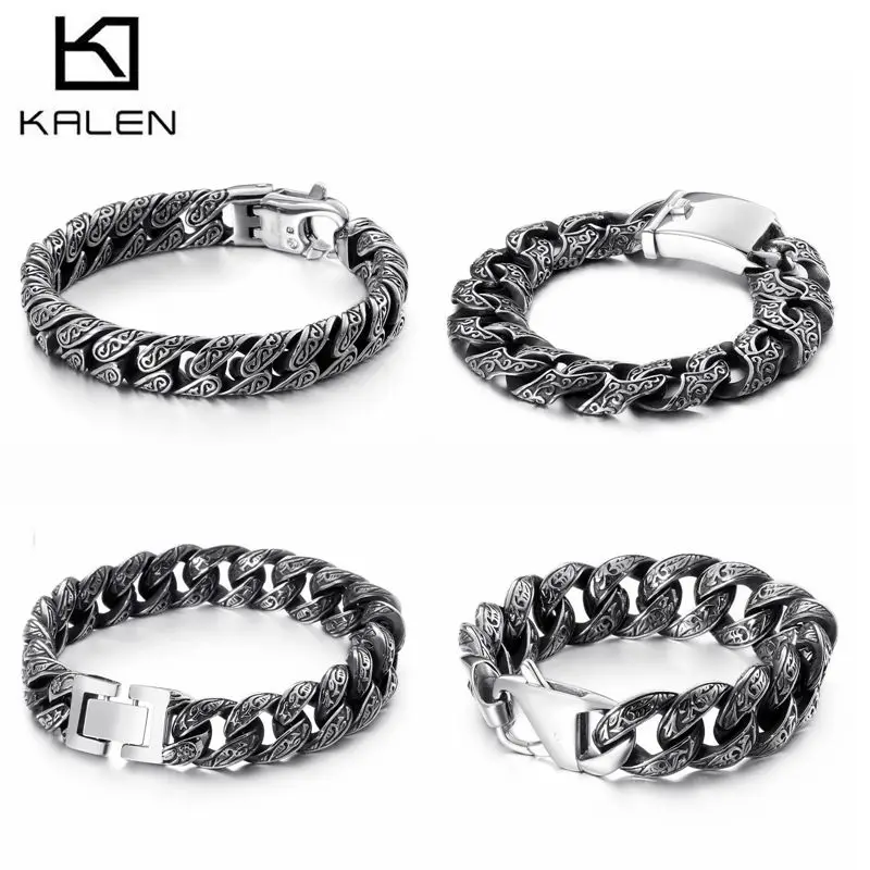 

KALEN Punk Link Chain Bracelet Men Stainless Steel Mysterious Symbol Charm Pulseira Masculina Heavy Chunky Armband Jewelry