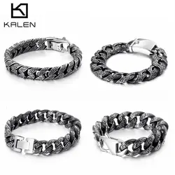 KALEN Punk Link Chain Bracelet Men Stainless Steel Mysterious Symbol Charm Pulseira Masculina Heavy Chunky Armband Jewelry